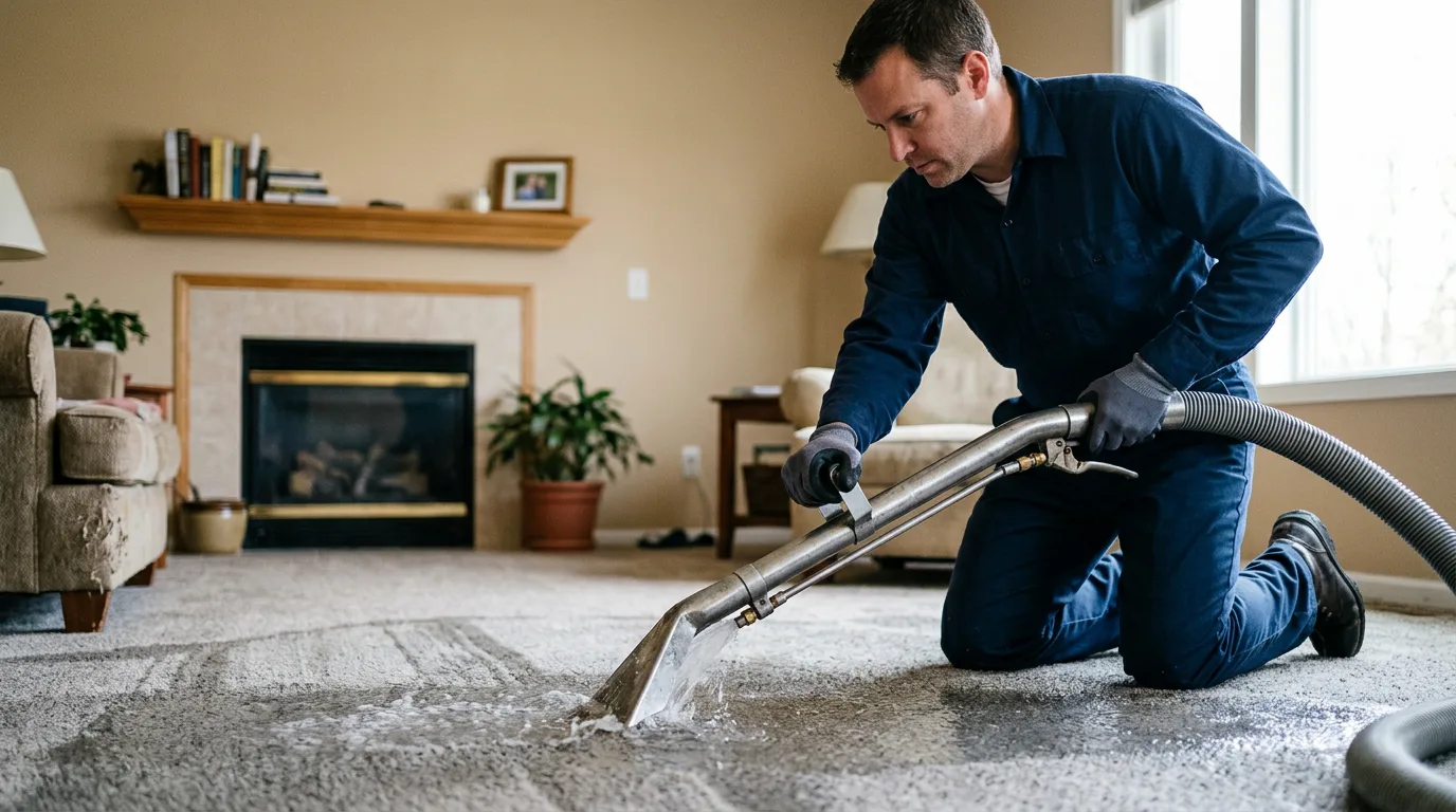 Water damage restoration technician working near Meridian, NY